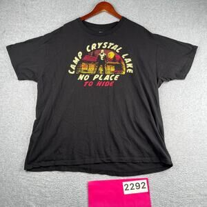 Camp Crystal Lake Friday The 13th Graphic Print T Shirt Black 2XL Mens Movie